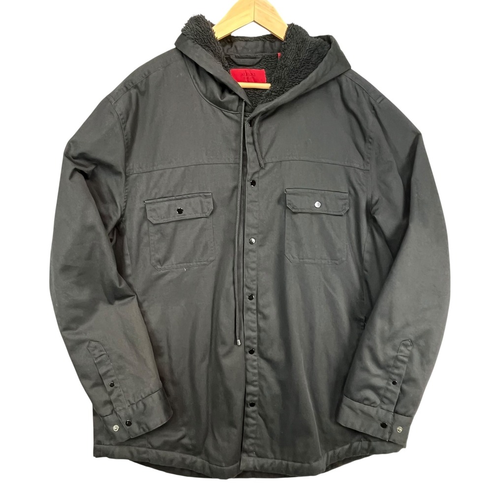 Alfani Mens Black Hooded Sherpa Lined Button Down Streetwear Shirt Jacket XXL - Picture 2 of 6